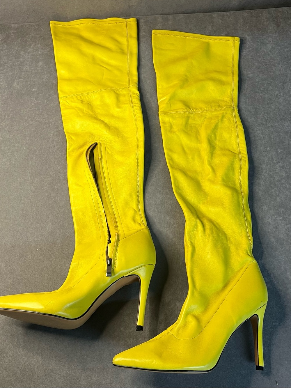 Over-The-Knee Pointed Stiletto Boots in Bright Yellow